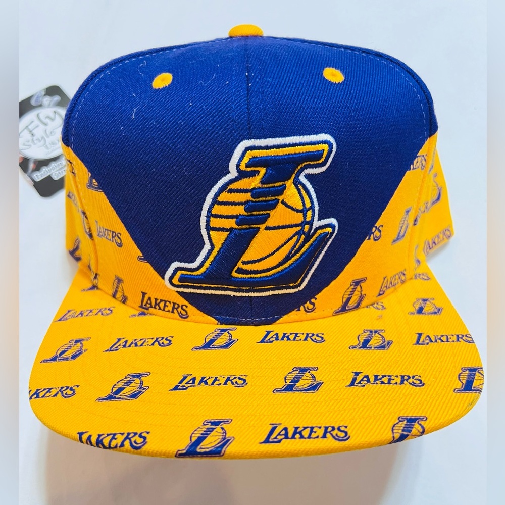 Rare Mitchell & Ness Los Angeles Lakers Purple & Yellow Snapback Hat Logos